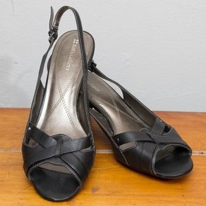 Naturalizer Black Leather Open Toe Heels